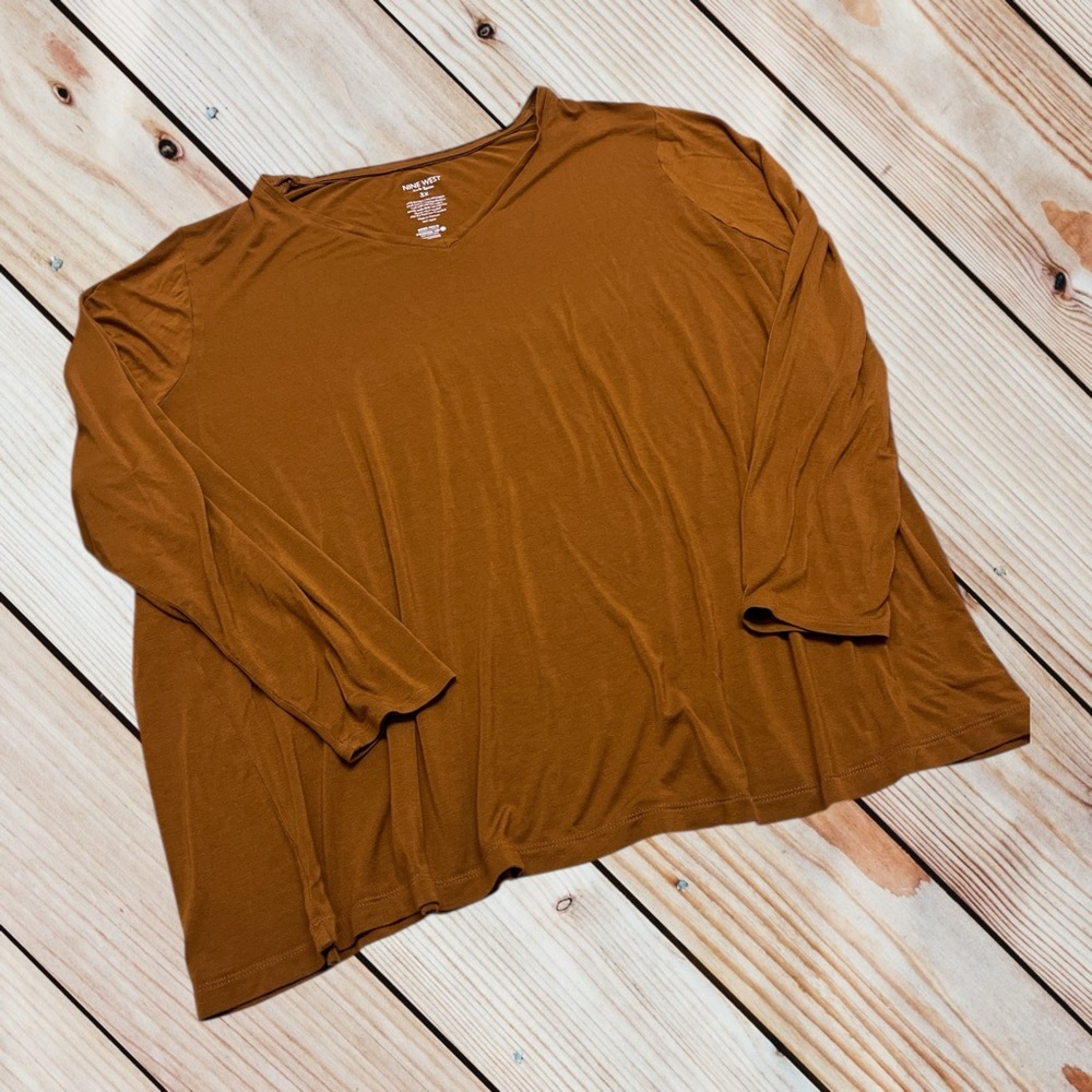 Nine West 3X cognac soft spun long sleeve T-shirt